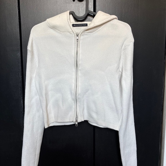 Brandy Melville Sweaters - Brandy White knit Zip-Up Hoodie